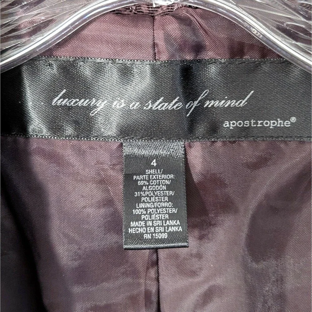 Apostrophe Women's Size 4 Brocade Satin Blazer Purple Whimsygoth Day to Evening - Picture 3 of 16